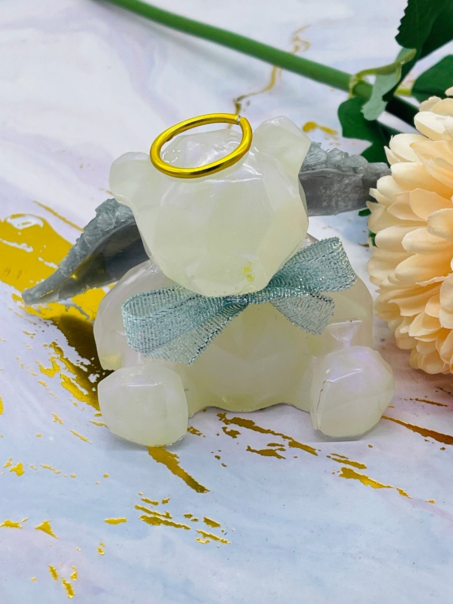Angel Bear memorial keepsake – teddy bear with halo and wings customisable with DNA inclusions