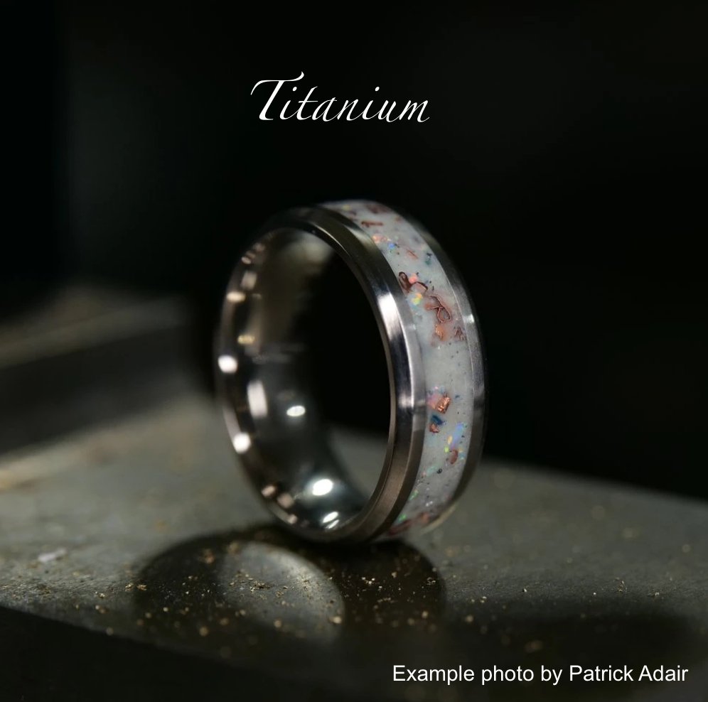 Titanium wedding band base – lightweight durable ring customisable with engraving or DNA inclusions