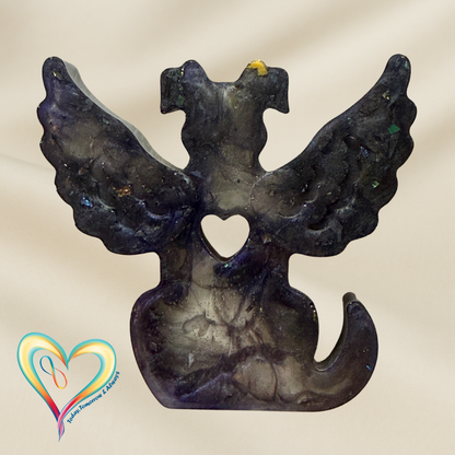 Dog angel memorial figurine with ashes or fur inclusion