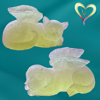 Cat and Dog sleeping angel memorial figurine with ashes or fur inclusion