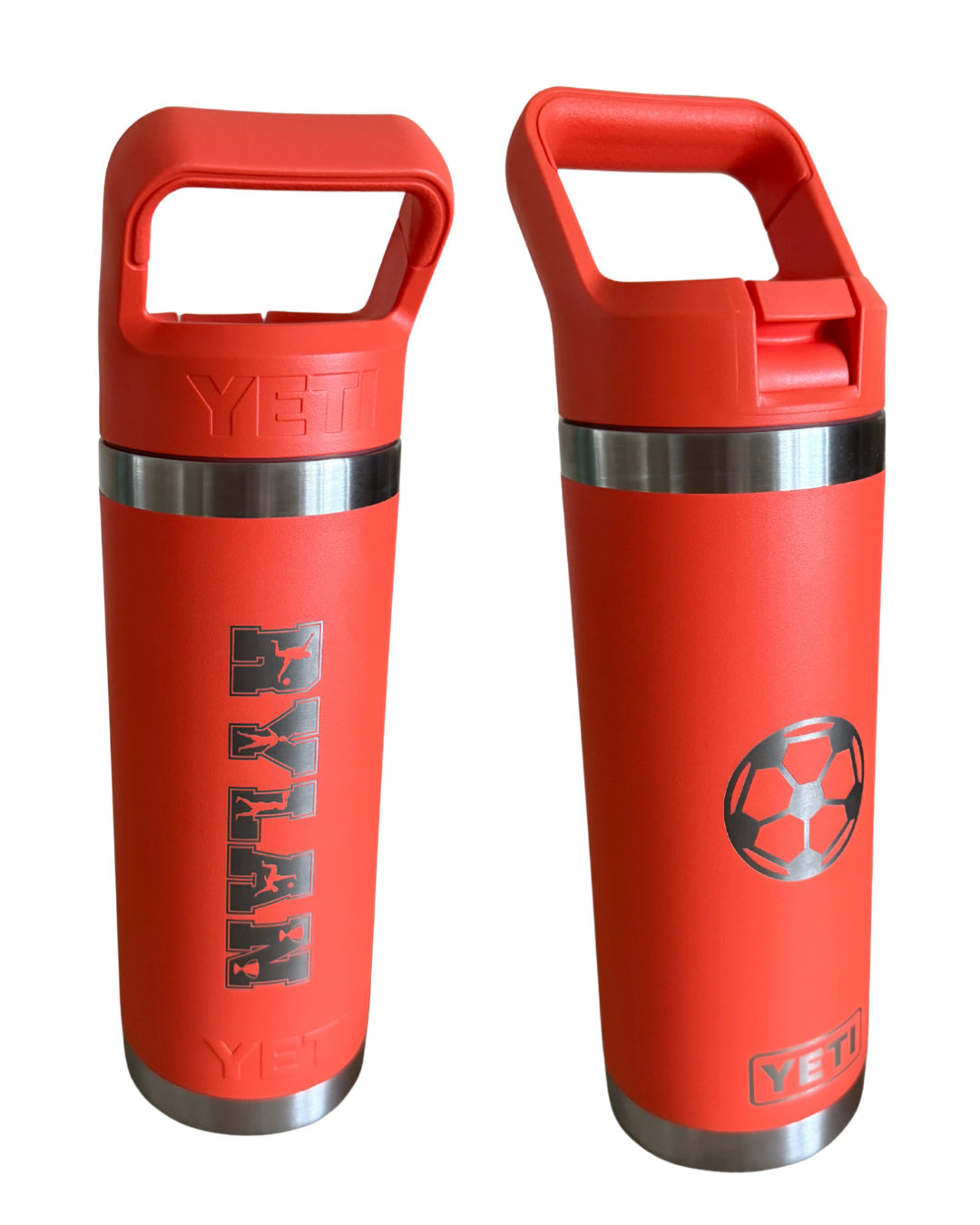 Yeti kids cup engraved with name ‘Rylan’ and a soccer ball. 