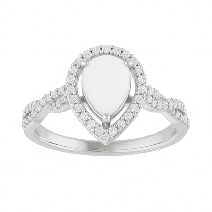 Sterling Silver ring with a pear-shaped center stone and diamond accents, breastmilk, breastmilk jewellery, breastmilk jewelry,  ash ring, breastmilk ring, diamond ring, diamond halo