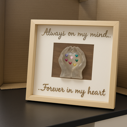 Custom shadow box keepsake display with DNA inclusions and memorabilia