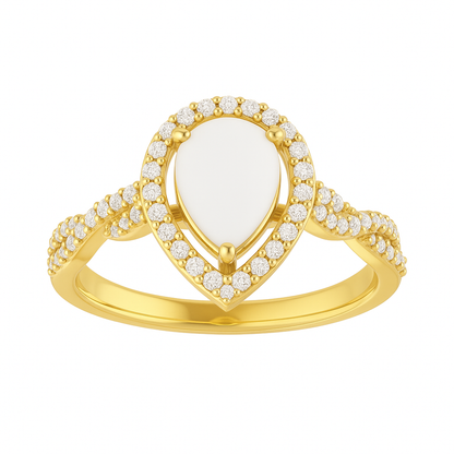 Yellow gold ring with a pear-shaped center stone and diamond accents, breastmilk, breastmilk jewellery, breastmilk jewelry,  ash ring, breastmilk ring, diamond ring, diamond halo