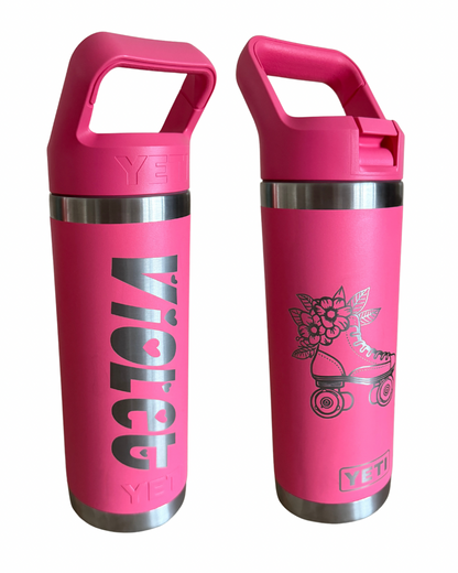 Kids yeti cup engraved with name ‘Violet’ and rollerskate