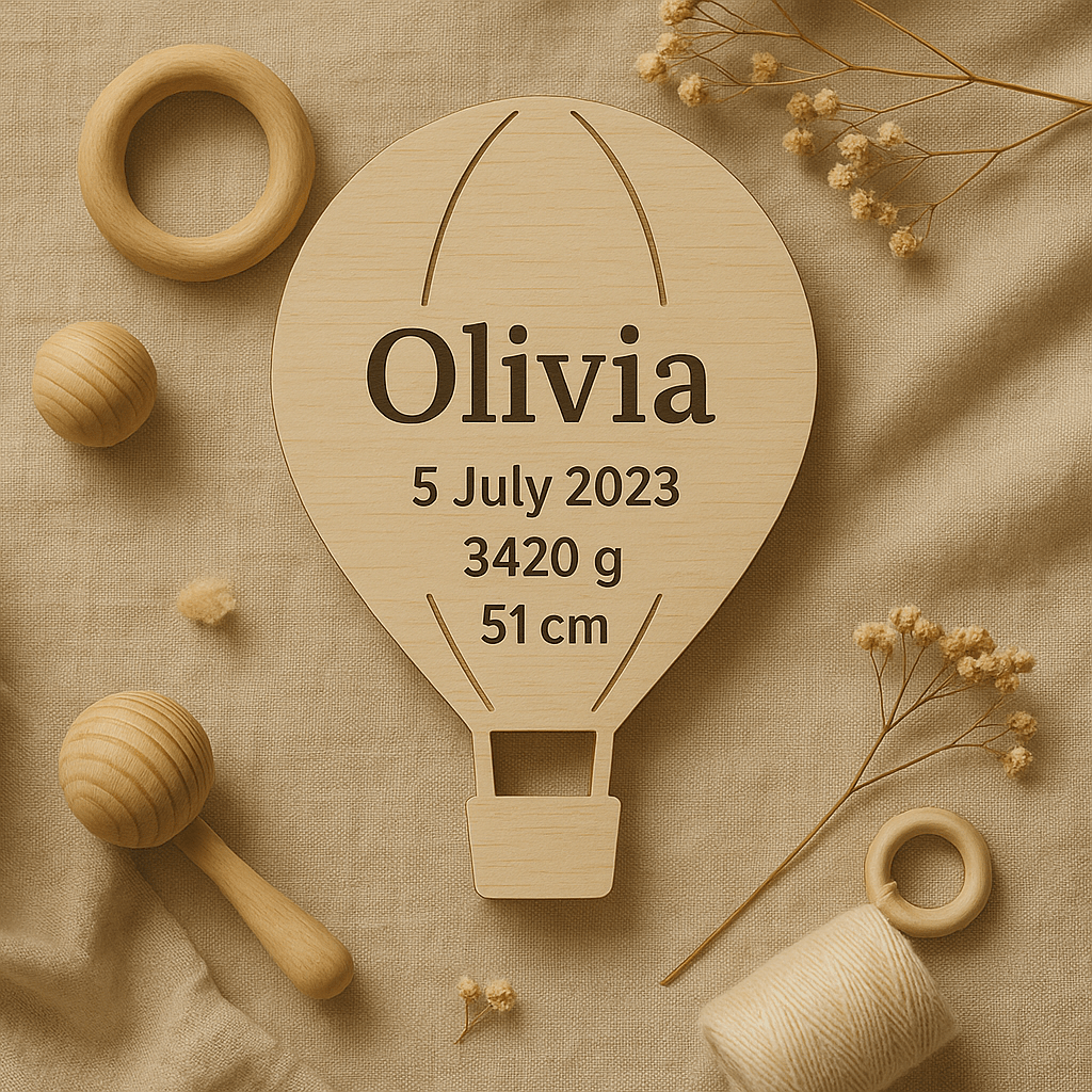 Wooden baby milestone disks – personalised announcement plaques with engraved or write-in details