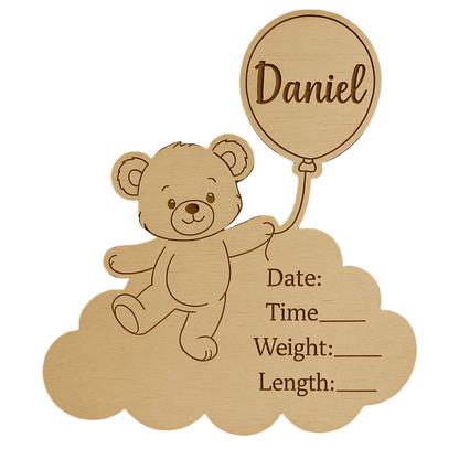 Wooden baby milestone disks – personalised announcement plaques with engraved or write-in details