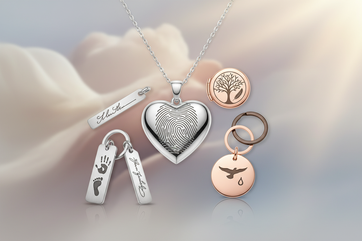 Laser Jewellery & Keepsakes Collection Banner with Fingerprint Pendant