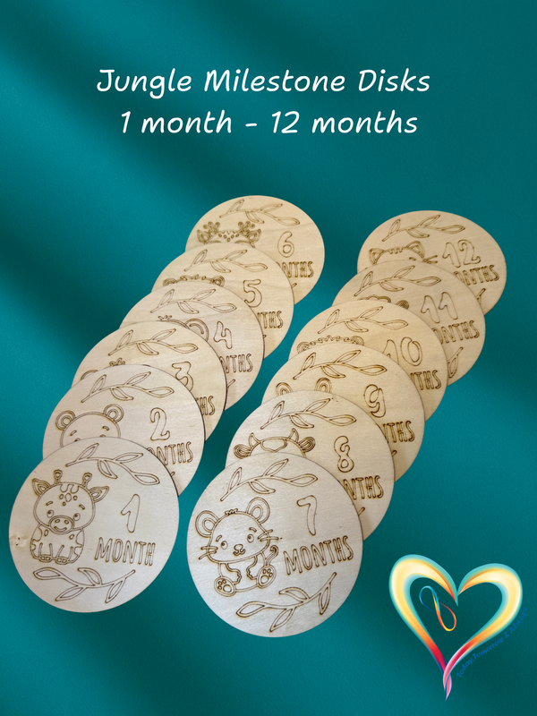 Jungle Milestone Disk Set – Raw Basswood Discs for Baby Shower Keepsakes