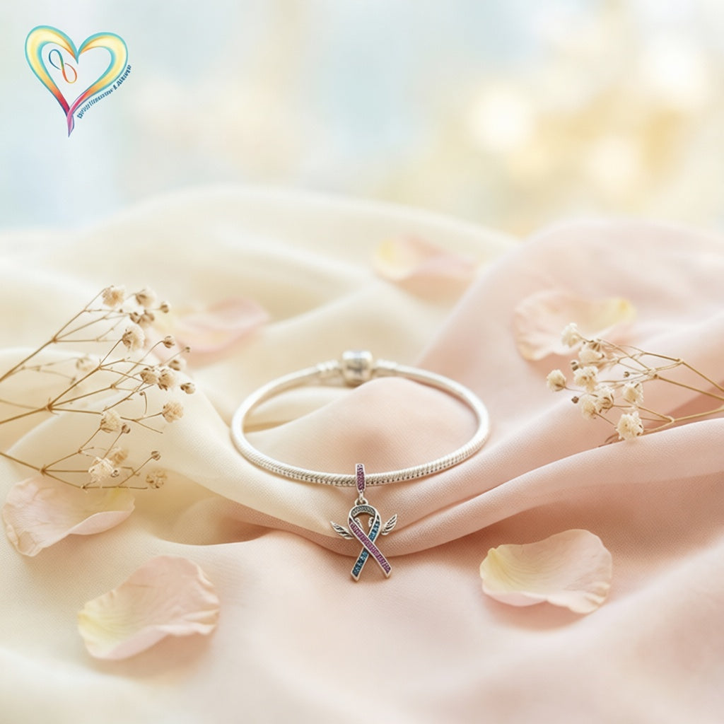 Pregnancy & Infant Loss Charm – Sterling Silver Awareness Ribbon Pendant