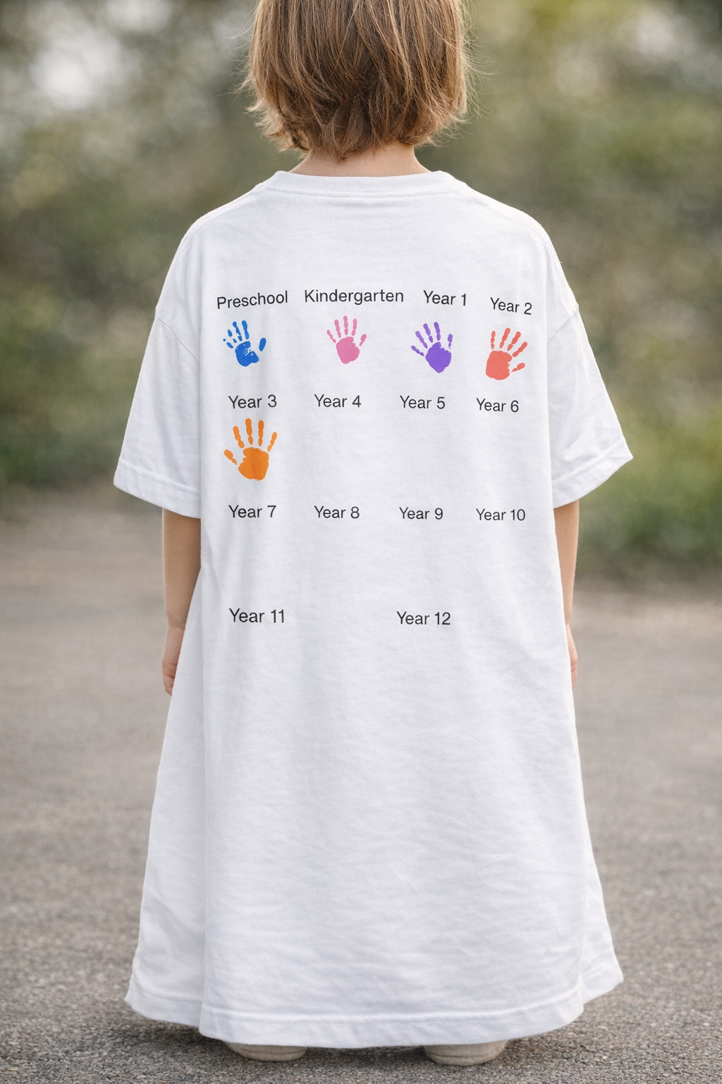 School Years Handprint Memory T-Shirt – Oversized Keepsake Tee (Preschool to Year 12)