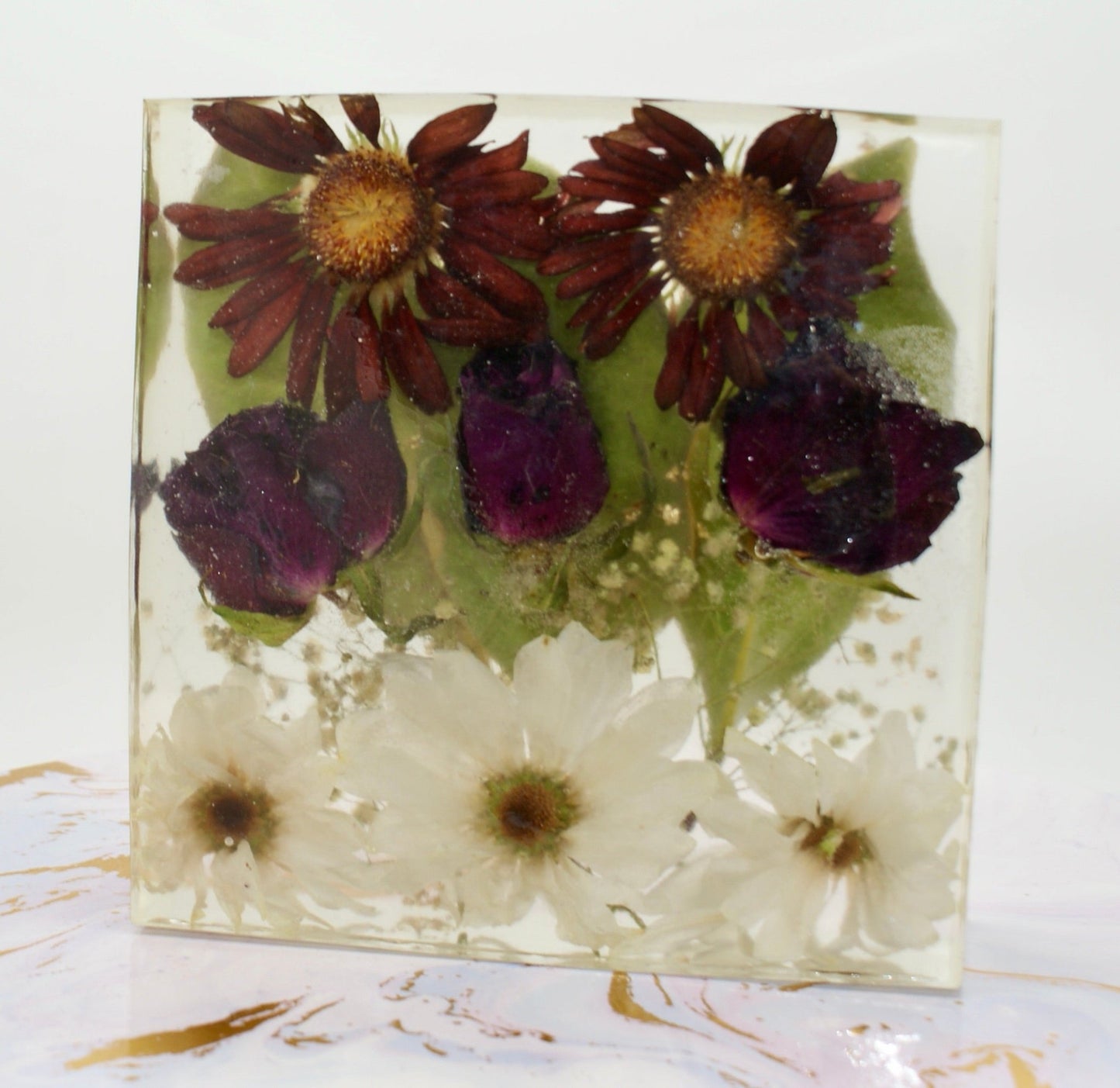 Custom keepsake block – hexagon, square, or circular memorial display for flowers, ashes, embryos, or DNA inclusions
