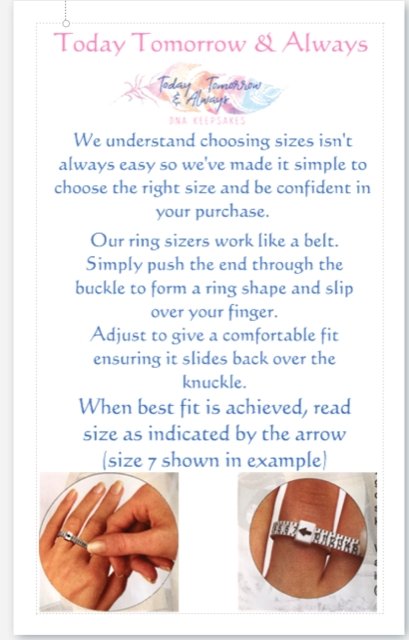 Ring Sizer - Today Tomorrow & Always|DNA Keepsakes|Breastmilk - Hair - Ashes - Embryos| Laser Keepsakes